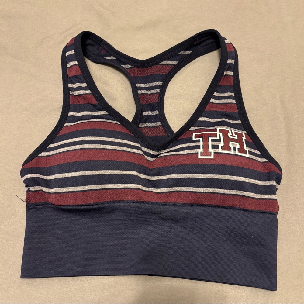 Tommy Hilfiger Navy and Burgundy Striped Bralette, size small clothing